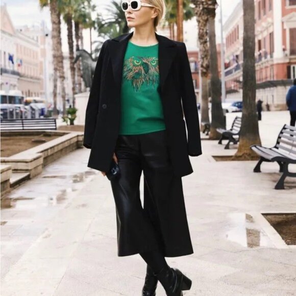 Julia Allert Cropped Wide-Leg Pleather Trousers - Picture 1 of 12